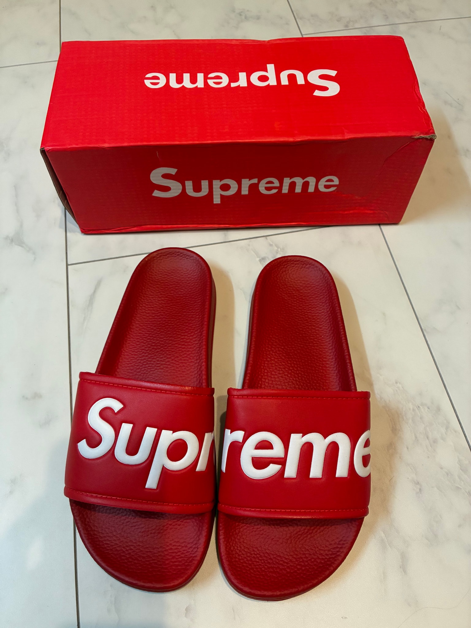 supreme slide sandals red ss14