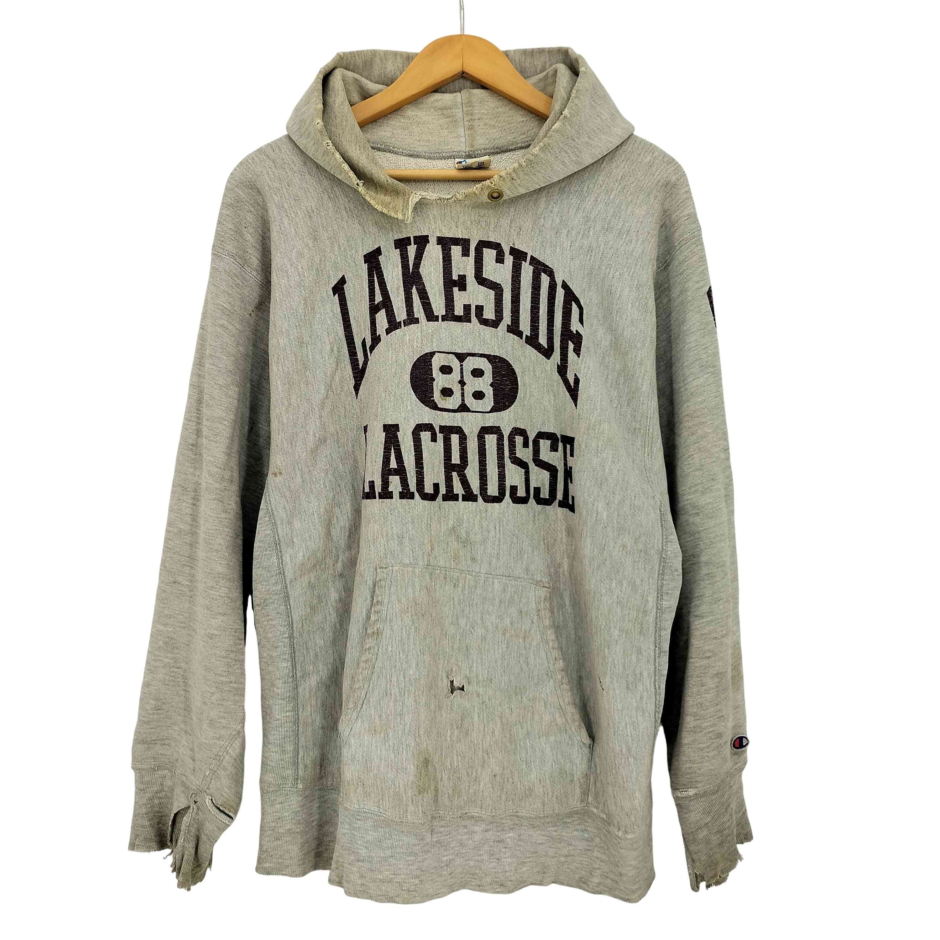 80-90s トリコタグ後期 USA製 REVERSE WEAVE  LAKESIDE LACROSSE 3段カプセル 88ゾロ目 ハトメ プルオーバー パーカー 襤褸【1143441731177】
