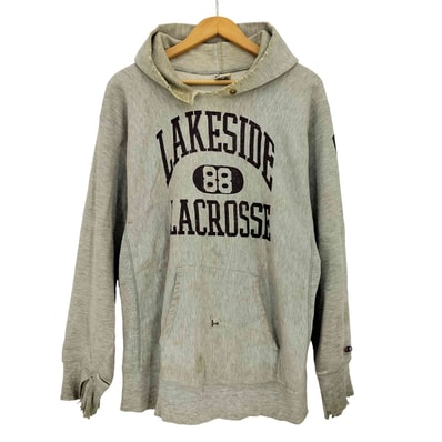 80-90s トリコタグ後期 USA製 REVERSE WEAVE LAKESIDE LACROSSE 3段カプセル 88ゾロ目 ハトメ プルオーバー パーカー 襤褸【1143441731177】