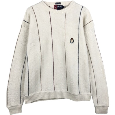 古着 ラルフローレン Ralph Lauren CHAPS チャップス HAND FRAMED ストライプ柄 ヘリンボーン コットンニットセーター メンズM相当/eaa684318
