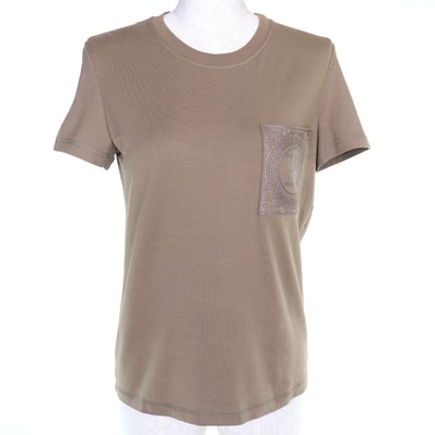 極美品 エルメス Hロゴ刺繍 半袖Tシャツ カーキ 36 3H4614DL