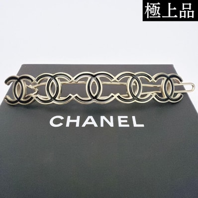 【極上品】CHANEL シャネル ココマーク ヘアクリップ バレッタ ブラック ゴールド GP B18C 未使用 箱付き