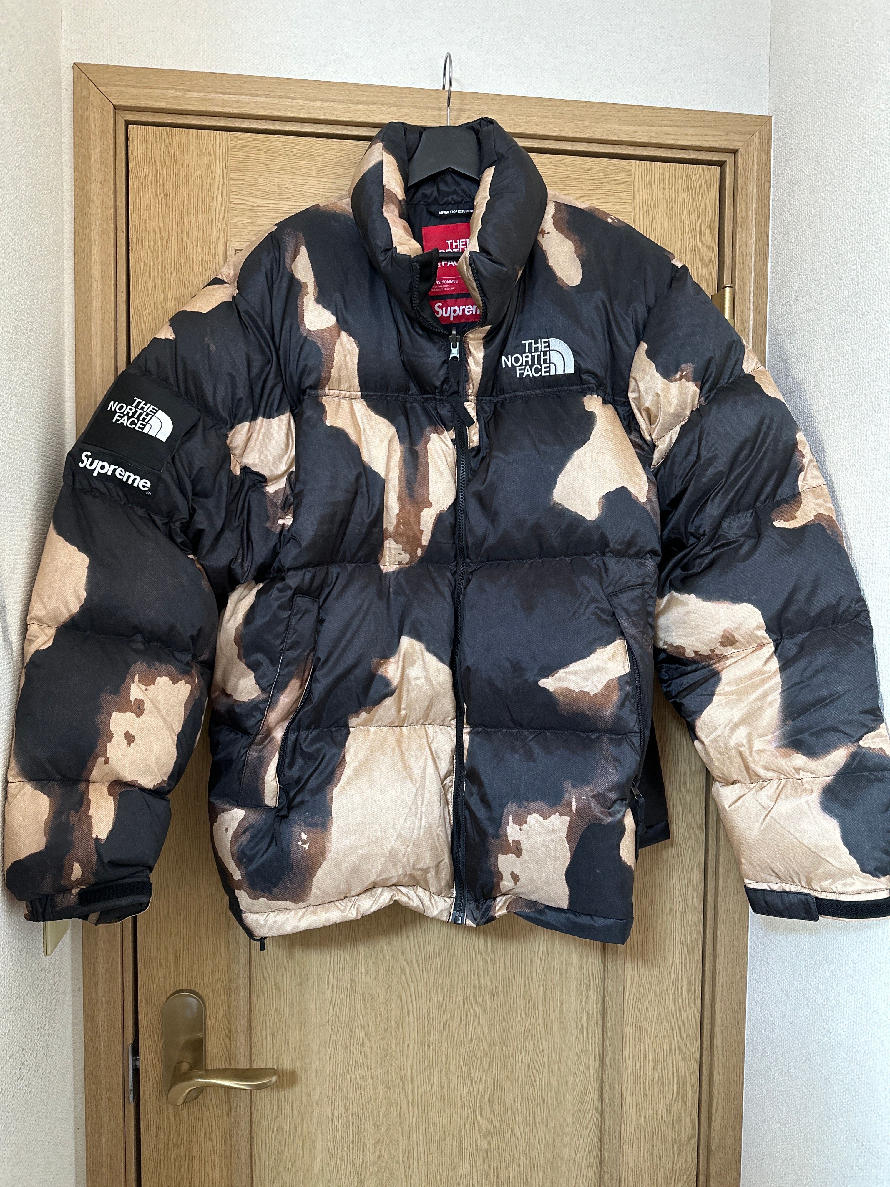 Supreme x The North Face Bleached Denim Print Nuptse Jacket "Black"