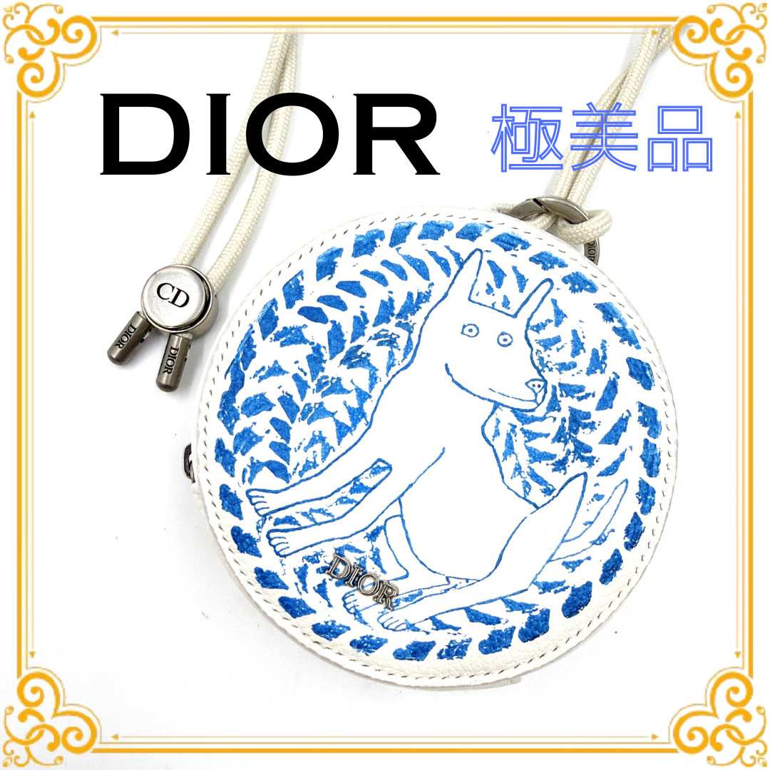 Dior and Hylton Nel Dior Yoyo Zipped Pouch Grained Calfskin with Print "White/Blue"