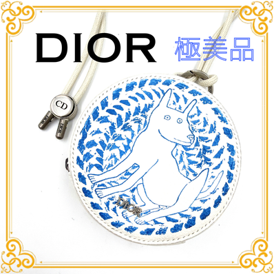 Dior and Hylton Nel Dior Yoyo Zipped Pouch Grained Calfskin with Print "White/Blue"