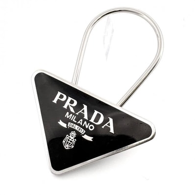 プラダ メタル キーリング ブラック シルバー キーホルダー トライアングルロゴ PRADA 正規品【鑑定済み】