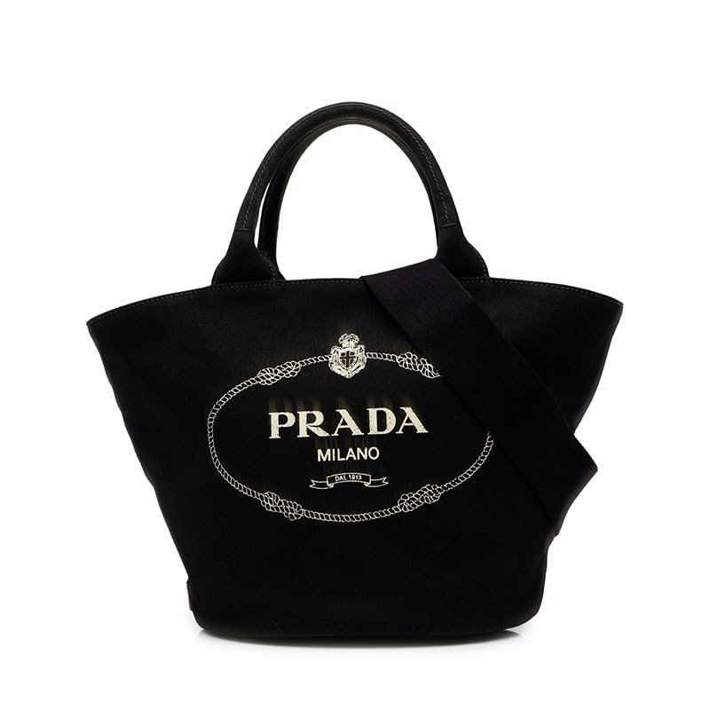 プラダ 三角ロゴプレート カナパ トートバッグ ショルダーバッグ 2WAY 1BG186 ブラック キャンバス レディース PRADA 中古