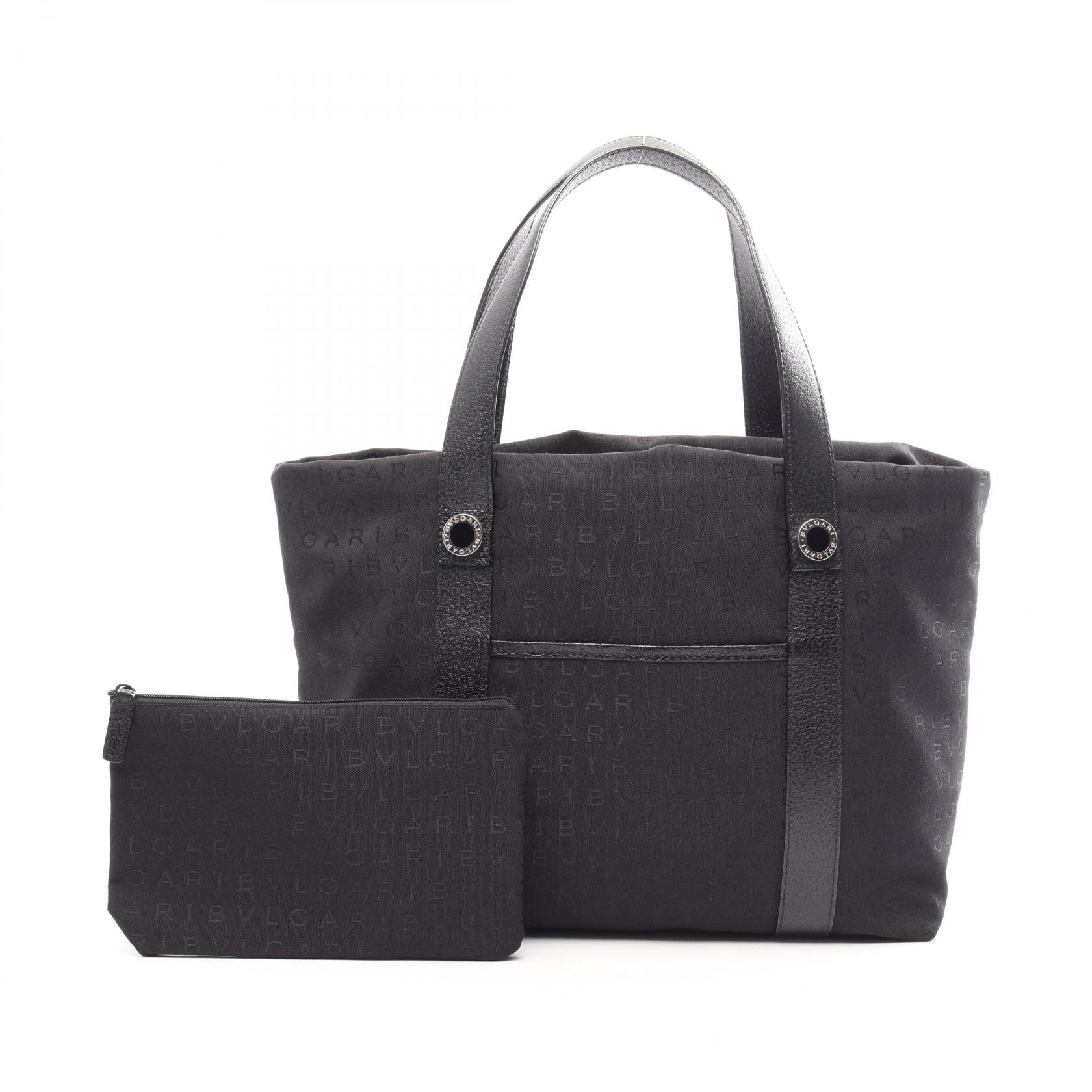 ブルガリ BVLGARI ロゴマニア トートバッグ バッグ キャンバス レザー レディース ブラック系 【中古】