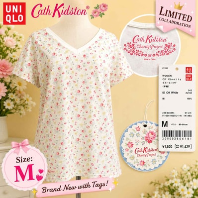 タグ付き新古品★限定品/UNIQLO +J × Cath Kidston/ユニクロ★コラボ/半袖トップス/Tシャツ【レディースM/白/white/花柄】Tops/Shirt◆BJ180-d