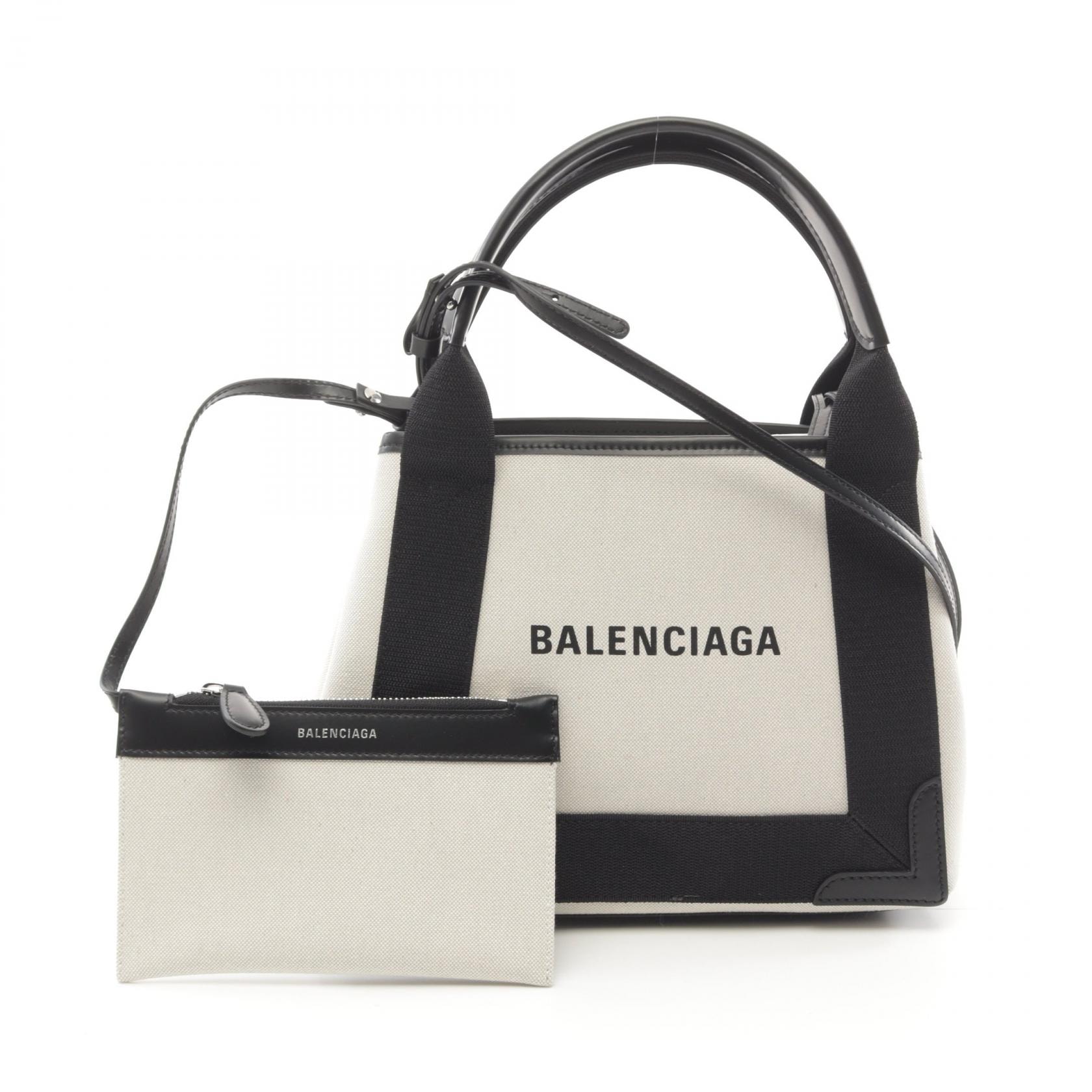 バレンシアガ BALENCIAGA ネイビーカバ XS ハンドバッグ バッグ キャンバス レザー レディース アイボリー系 / ブラック系 3903462HH3N9260 【新品】