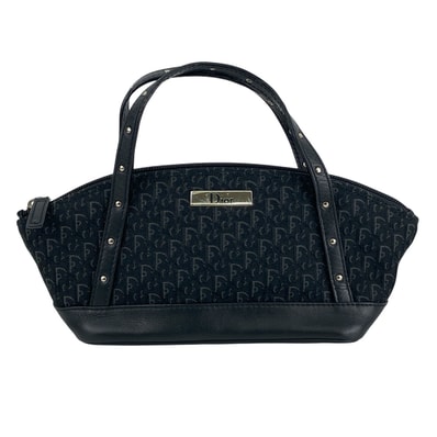 Christian Dior クリスチャンディオール トロッター ミニハンドバッグ ポーチ ハンドバッグ キャンバス ブラック レディース【中古】