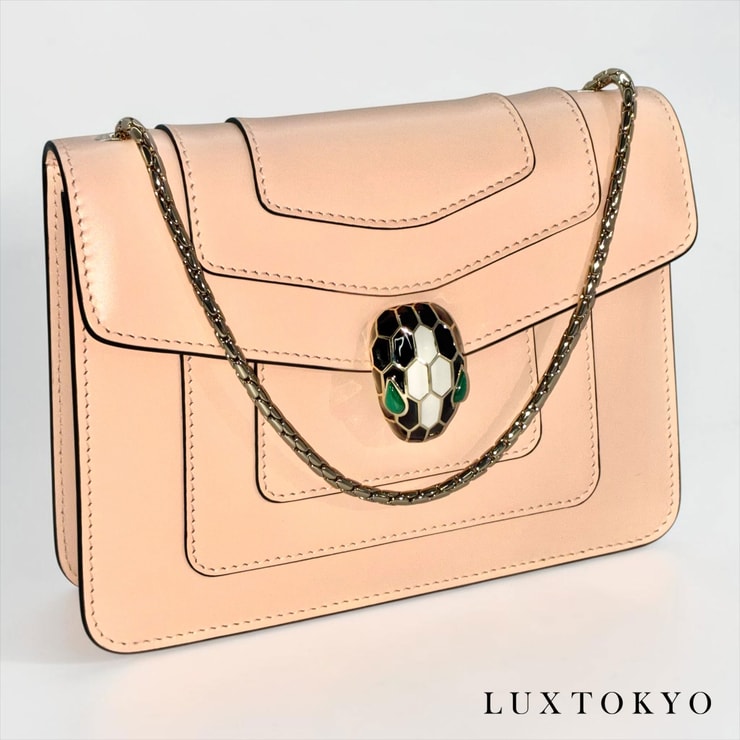 BVLGARI ブルガリ セルペンティ フォーエバー レザー チェーン ショルダー クロスボディバッグ ピンクベージュ ★美品★
