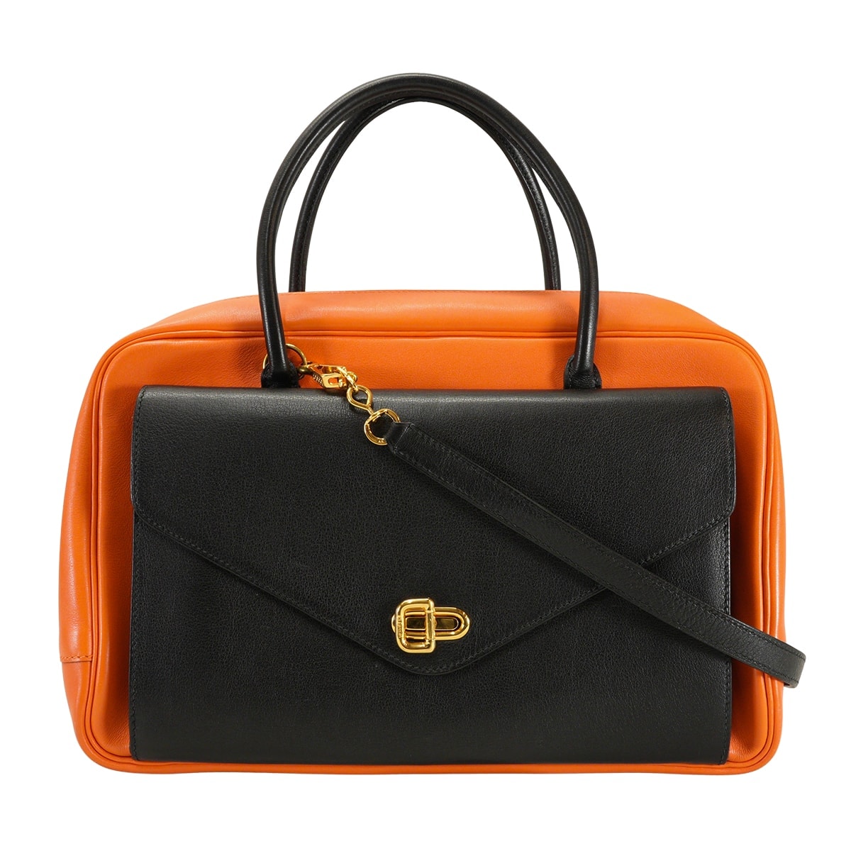 【渋谷並木橋店】HERMES エルメス ハンドバッグ ロレーヌ オレンジ/黒 (ブラック) ヴォーガリバー □C刻印 ABランク【中古】