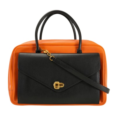 【渋谷並木橋店】HERMES エルメス ハンドバッグ ロレーヌ オレンジ/黒 (ブラック) ヴォーガリバー □C刻印 ABランク【中古】