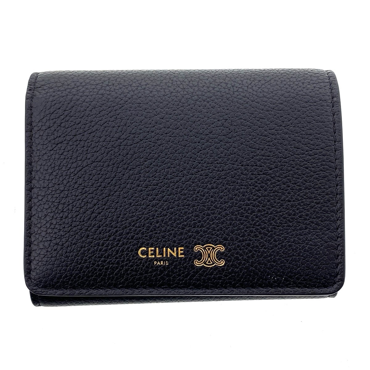 CELINE セリーヌ ファインウォレット トリオンフ 三つ折り財布 L100A2O54 カーフ ブラック ブルー【中古】