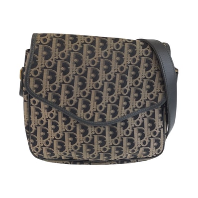 美品 Christian Dior クリスチャンディオール ヴィンテージ トロッター ブラック ベージュ ゴールド金具 キャンバス ショルダーバッグ ポシェット 602235 【中古】