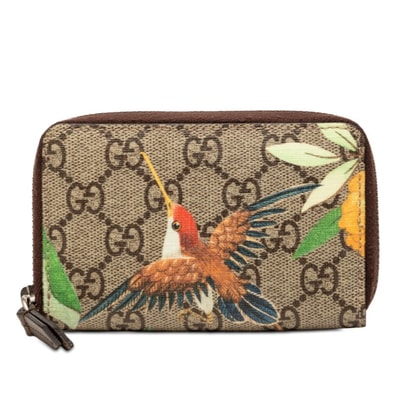 グッチ GGスプリーム ティアン ラウンドファスナー コインケース 小銭入れ 427013 ベージュ ブラウン PVC レザー レディース GUCCI 【中古】