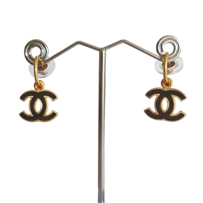 CHANEL シャネル ココマーク ウッド調 ピアス メタル ゴールド ブラック レディース【中古】