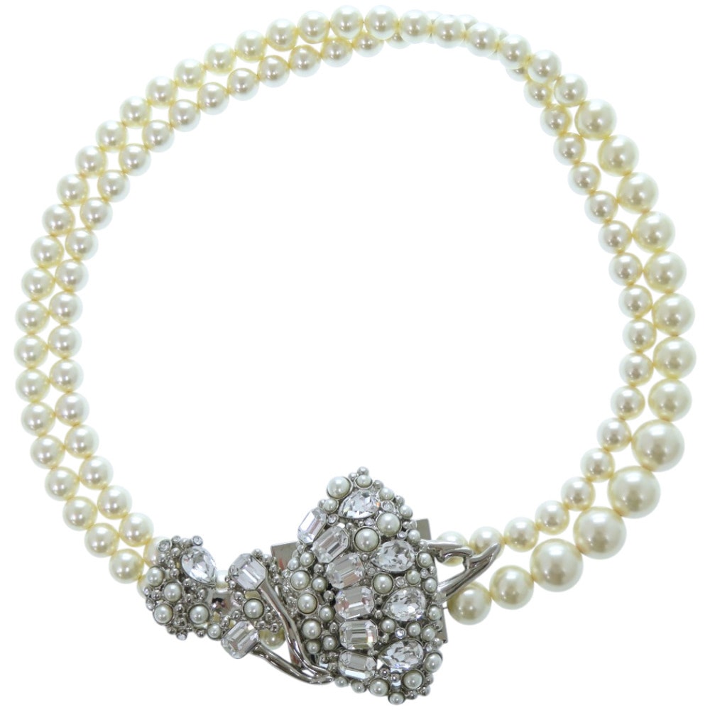 ミュウミュウ フェイクパール2連 フェイクパール メタル パ