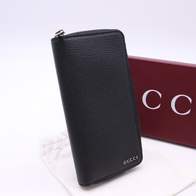 未使用 GUCCI グッチ レザー ロゴ ジップアラウンドウォレット 822043 長財布 ブラック レザー メンズ
