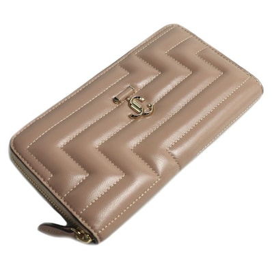 JIMMY CHOO ジミーチュウ PIPPA ピッパ JCロゴ 長財布 ラウンドファスナー ピンクベージュ レディース【中古】【美品】