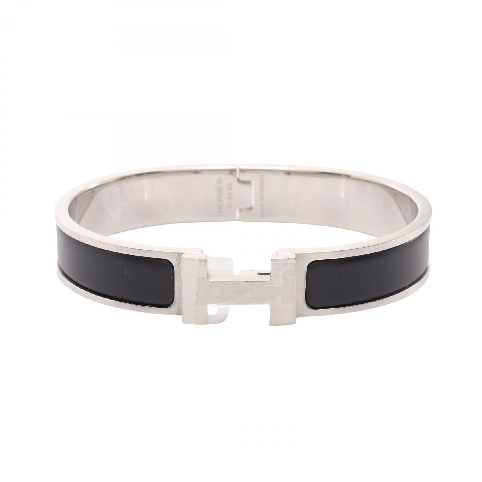 エルメス HERMES クリッククラックPM バングル アクセサリー メタル / エナメル レディース シルバー系 / ブラック系 【中古】
