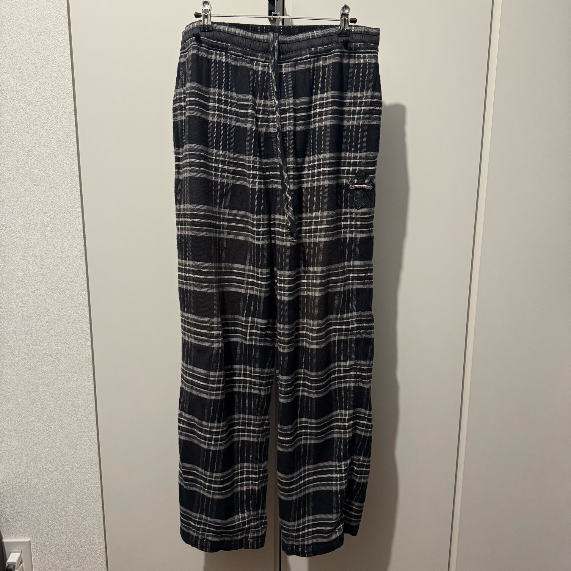 Chrome Hearts 1 Cross Leather Patch After School Flannel Check Pants "Black"