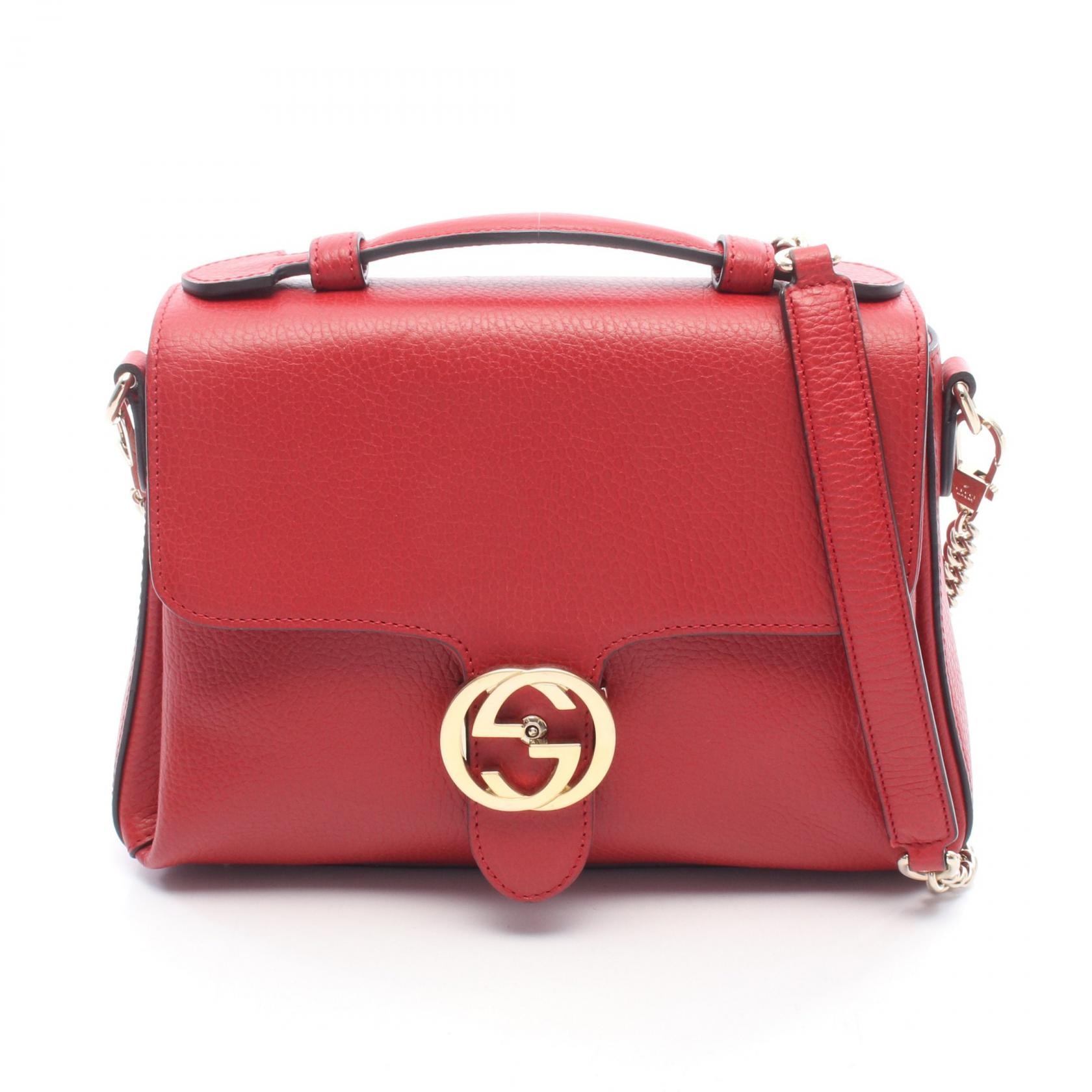グッチ GUCCI インターロッキングG 2WAY ハンドバッグ バッグ レザー レディース レッド系 510302 【中古】