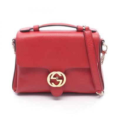 グッチ GUCCI インターロッキングG 2WAY ハンドバッグ バッグ レザー レディース レッド系 510302 【中古】