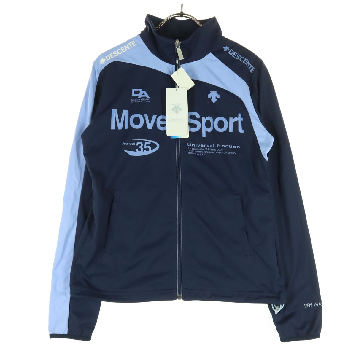 未使用 DESCENTE デサント ロゴプリント バイカラー 長袖 ジップジャケット M ネイビー