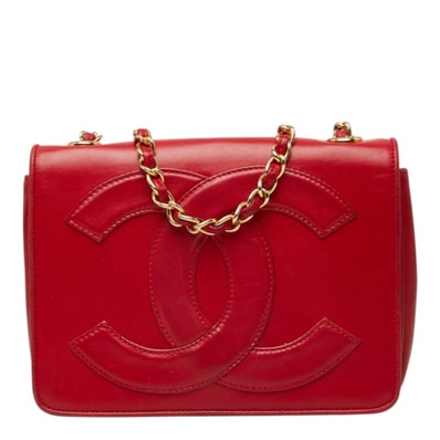 シャネル ココマーク チェーン ショルダーバッグ レッド ゴールド ラムスキン レディース CHANEL 【中古】