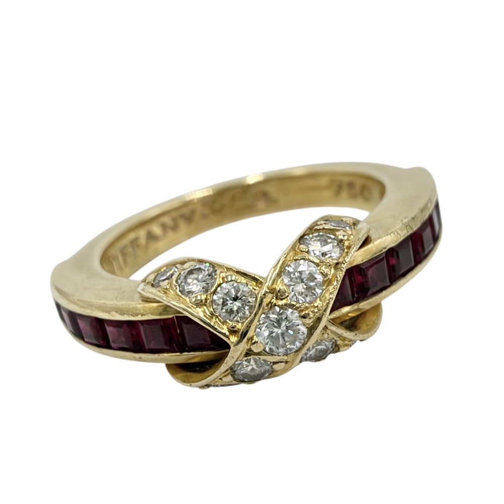 TIFFANY&Co. ティファニー 指輪 シグネチャー リング ジュエリー アクセサリー クロス Au750 K18YG K18イエローゴールド    ダイヤモンド 約8号 レディース 約4.6g【中古品】