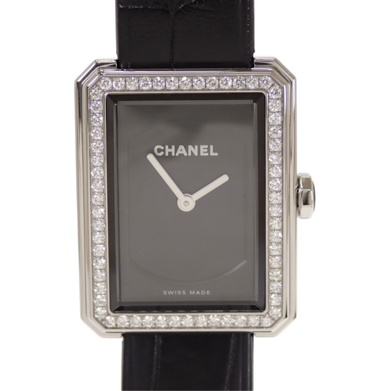 シャネル CHANEL ボーイフレンド H4883 腕時計 ダイヤモンド ステンレススチール レザー クオーツ ブラック文字盤 レディース【中古】【Aランク】