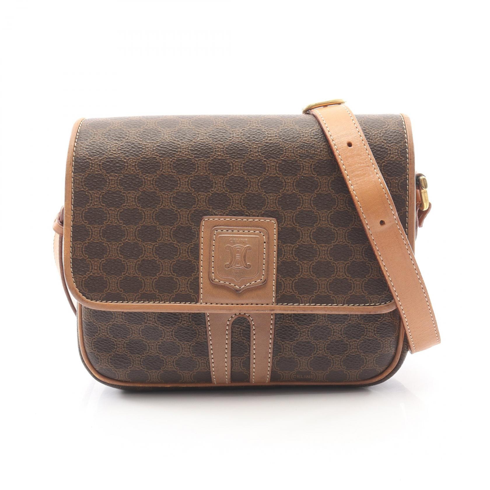 セリーヌ CELINE マカダム ショルダーバッグ バッグ PVCコーティングキャンバス レザー レディース ブラウン系 【中古】