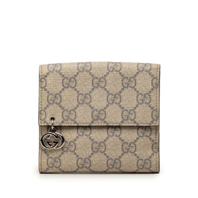 グッチ GGスプリーム インターロッキングG Wホック 二つ折り財布 チャーム付き 212105 ベージュ PVC レディース GUCCI 【中古】
