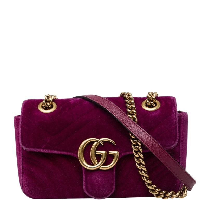 グッチ GGマーモント キルティング チェーン ショルダーバッグ 446744 パープル ベルベット レディース GUCCI 【中古】