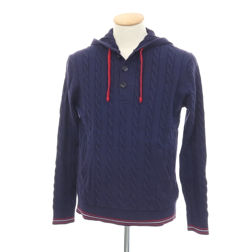 【中古】ブルックスブラザーズ Brooks Brothers コットン ケーブル編み プルオーバー ニットパーカー パープルネイビー【サイズXS】【メンズ】