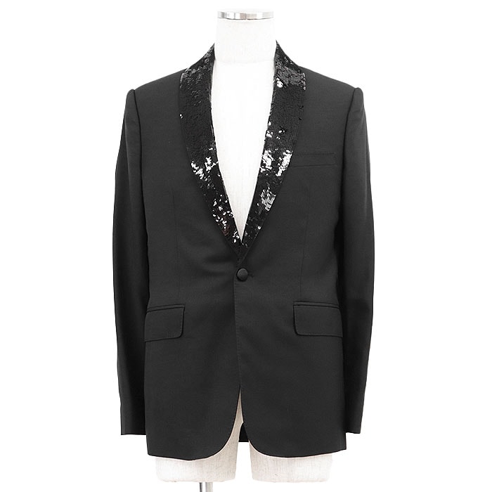 未使用 セリーヌ タキシード スパンコールラペル ジャケット メンズ ブラック 46 CELINE