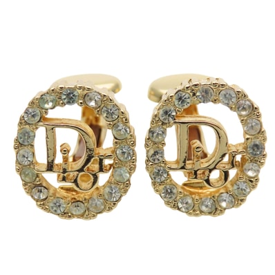 【中古】 クリスチャンディオール イヤリング CDロゴ メタル ラインストーン ゴールド GP メッキ アクセサリー レディース 女性 Christian Dior