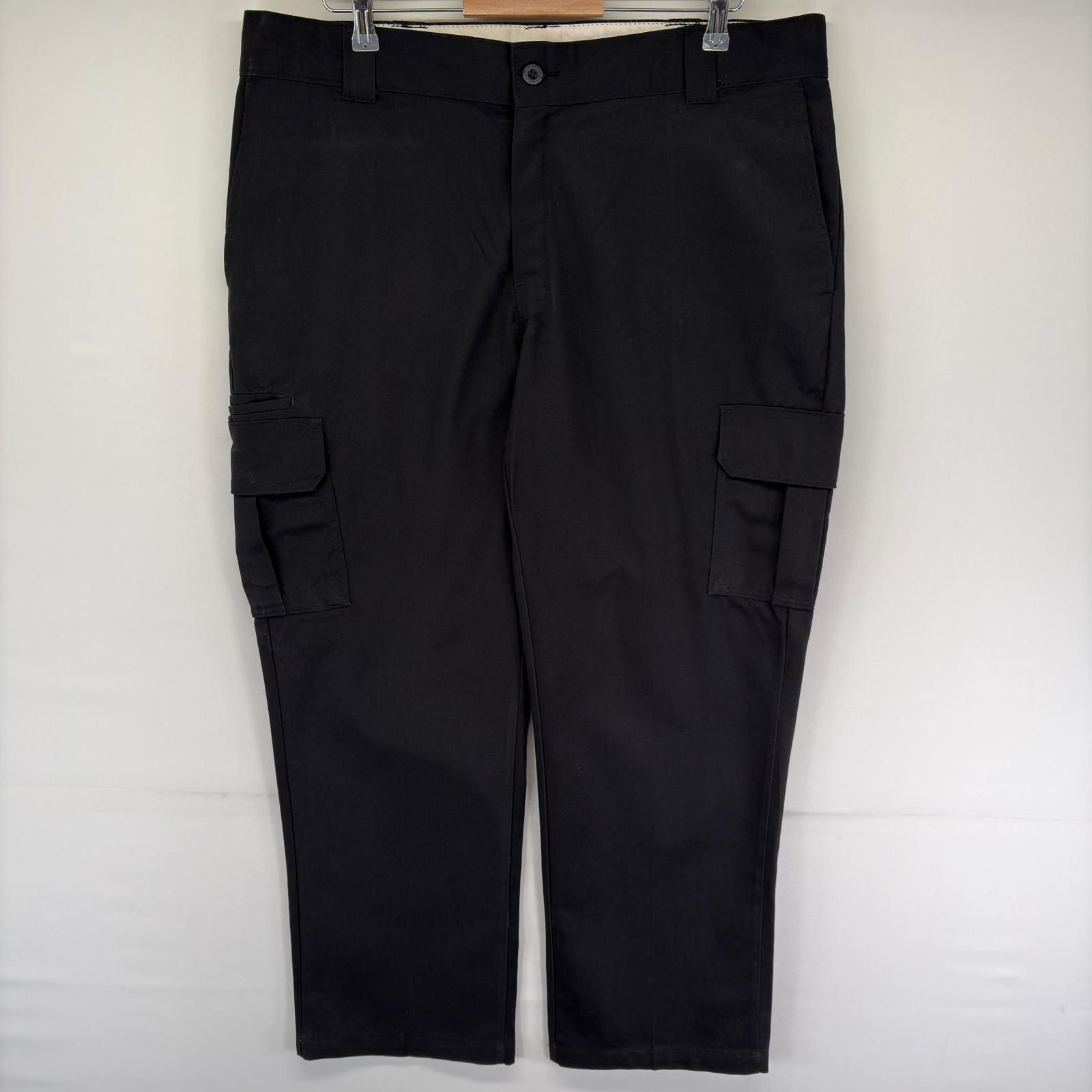 古着 ディッキーズ Dickies パンツ ワンポイントロゴ ジッパーフライ 大きいサイズ ワーク カーゴ W40 L30  ブラック系 メンズ
