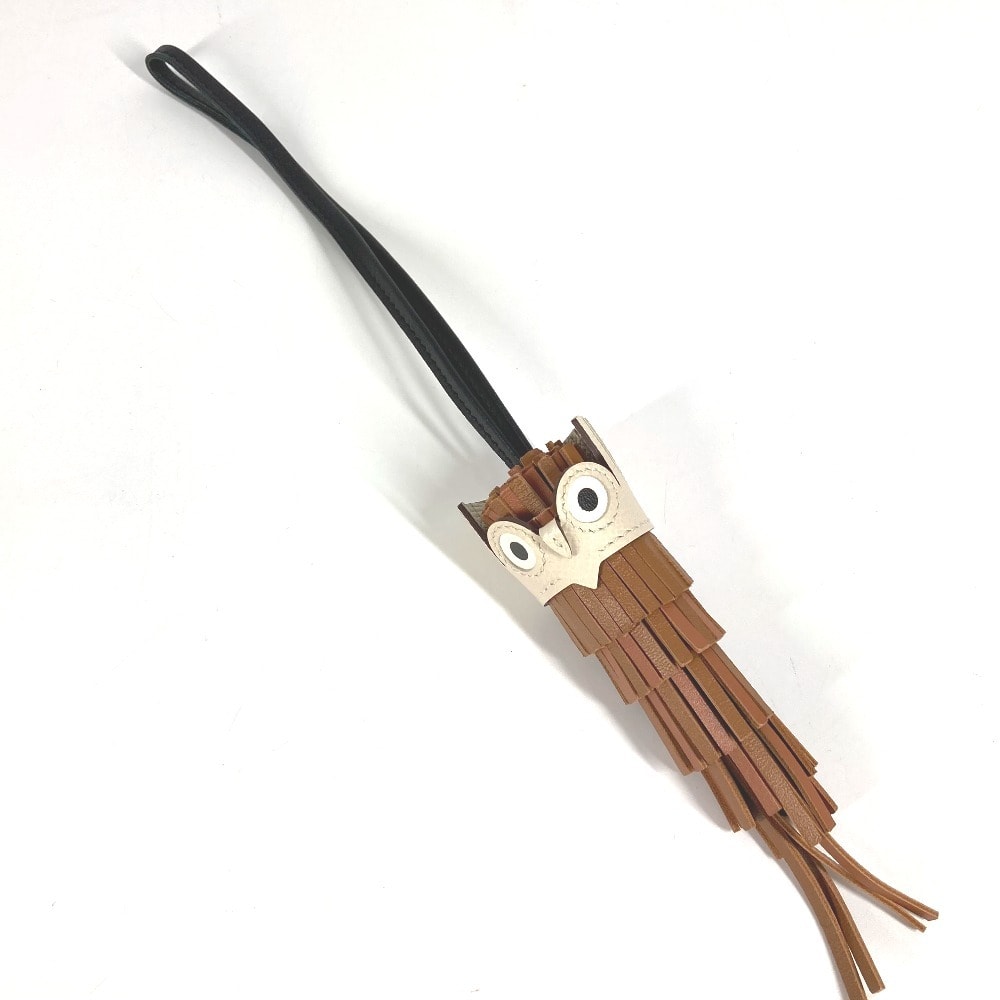 エルメス HERMES バッグチャーム シュエット フクロウ アクセサリー キーホルダー チャーム レザー ゴールド/ブラック/ナタ ブラウン 未使用