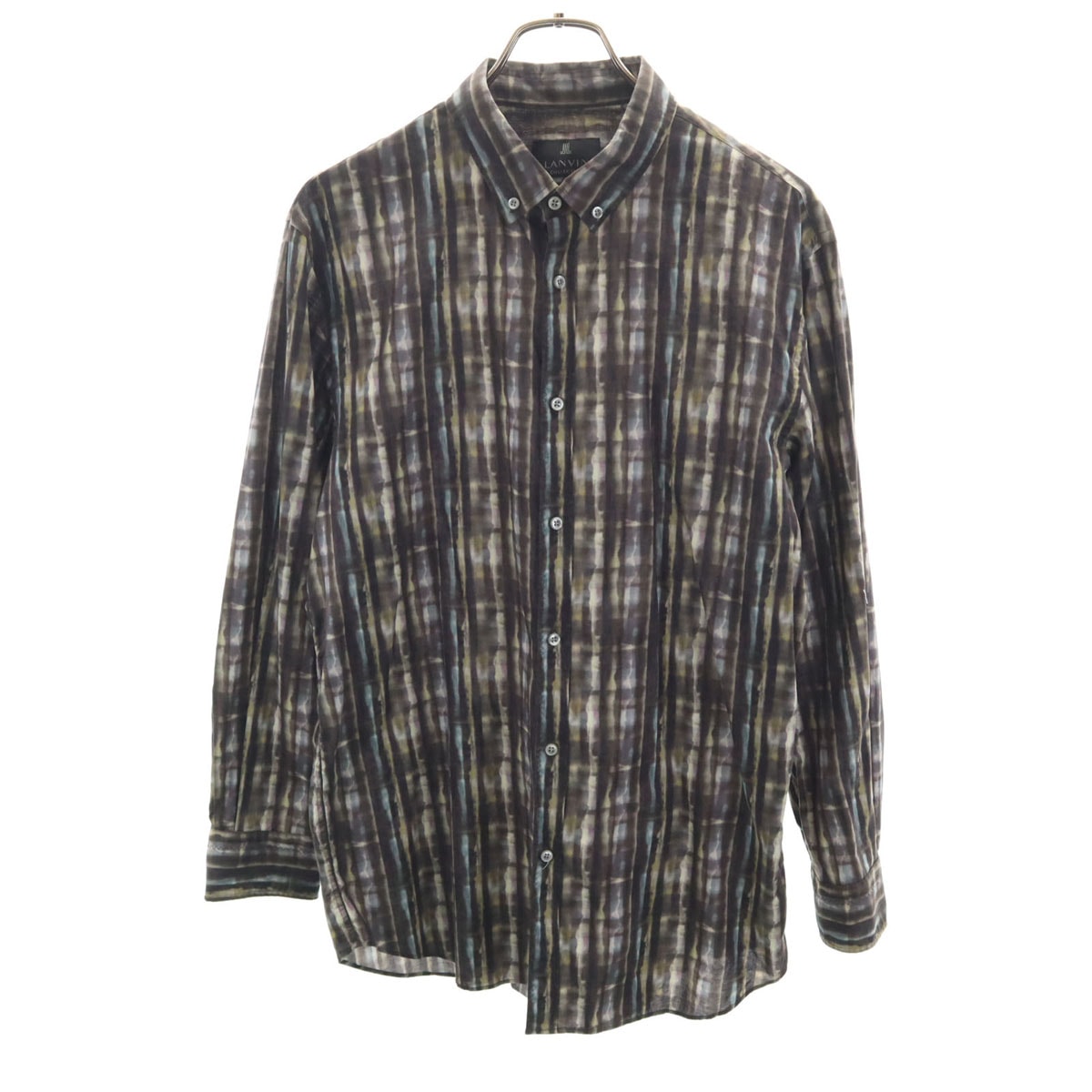 LANVIN LA COLLECTION ランバンコレクション 日本製 総柄 長袖 ボタンダウンシャツ LB チャコール