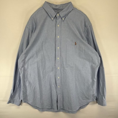 古着 ラルフローレン RALPH LAUREN 長袖シャツ ボタンダウン オックスフォード ワンポイント クラシックフィット 2XL-T 水色系 メンズ