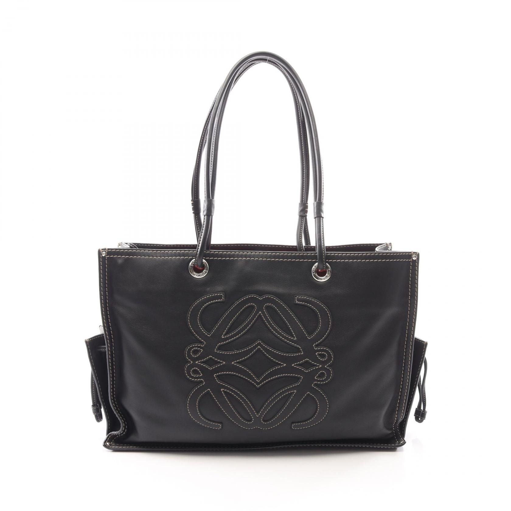 ロエベ LOEWE アナグラム トートバッグ バッグ レザー レディース ブラック系 【中古】
