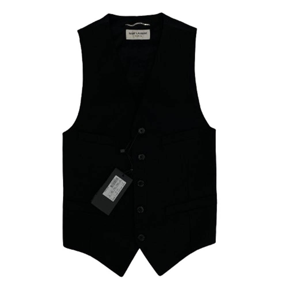 SAINT LAURENT サンローラン ベスト 370568 Y639H エディ期 裏地シルク100% ウールギャバジン クラシック ベスト ブラック系 42【極上美品】【中古】