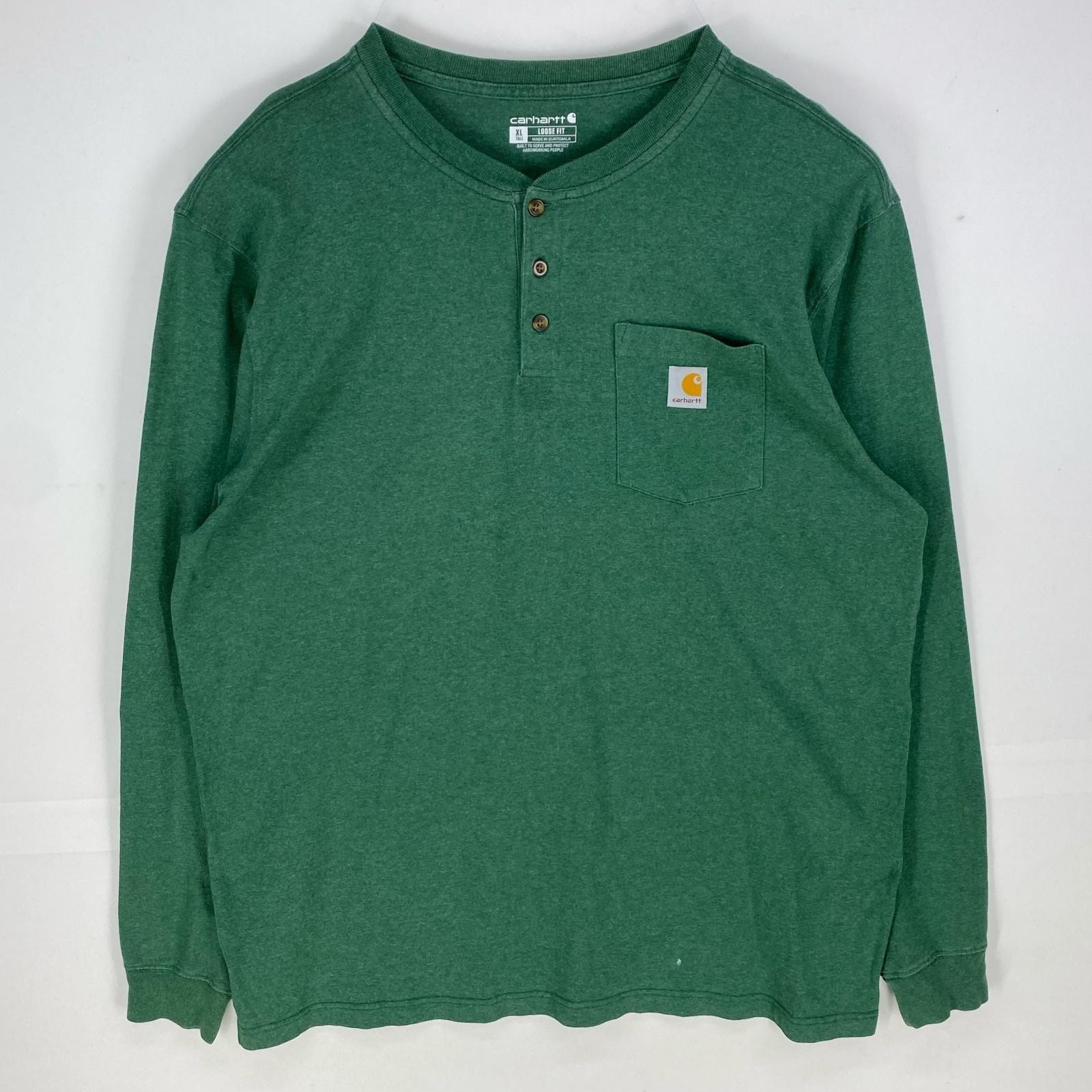 古着 カーハート Carhartt 長袖Tシャツ クルーネック ワンポイントロゴ ロンT 大きいサイズ XL グリーン系 メンズ