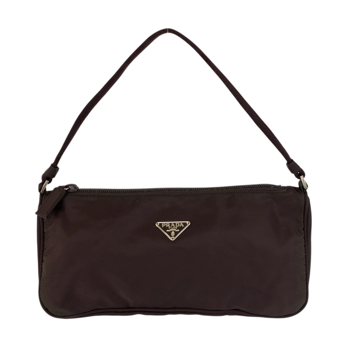 美品 PRADA プラダ テスート 三角ロゴプレート ブラウン シルバー金具 ナイロン ハンドバッグ アクセサリーポーチ 601640 【中古】
