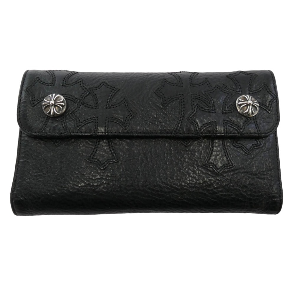 CHROME HEARTS クロムハーツ(原本無) 財布 CROSS PATCH WAVE WALLET セメタリークロスパッチ ウェーブ ウォレット 長財布 ブラック系【中古】