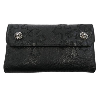 CHROME HEARTS クロムハーツ(原本無) 財布 CROSS PATCH WAVE WALLET セメタリークロスパッチ ウェーブ ウォレット 長財布 ブラック系【中古】