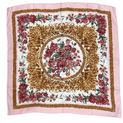 Dior ディオール スカーフ 花柄 シルク ピンク【中古】 レディース